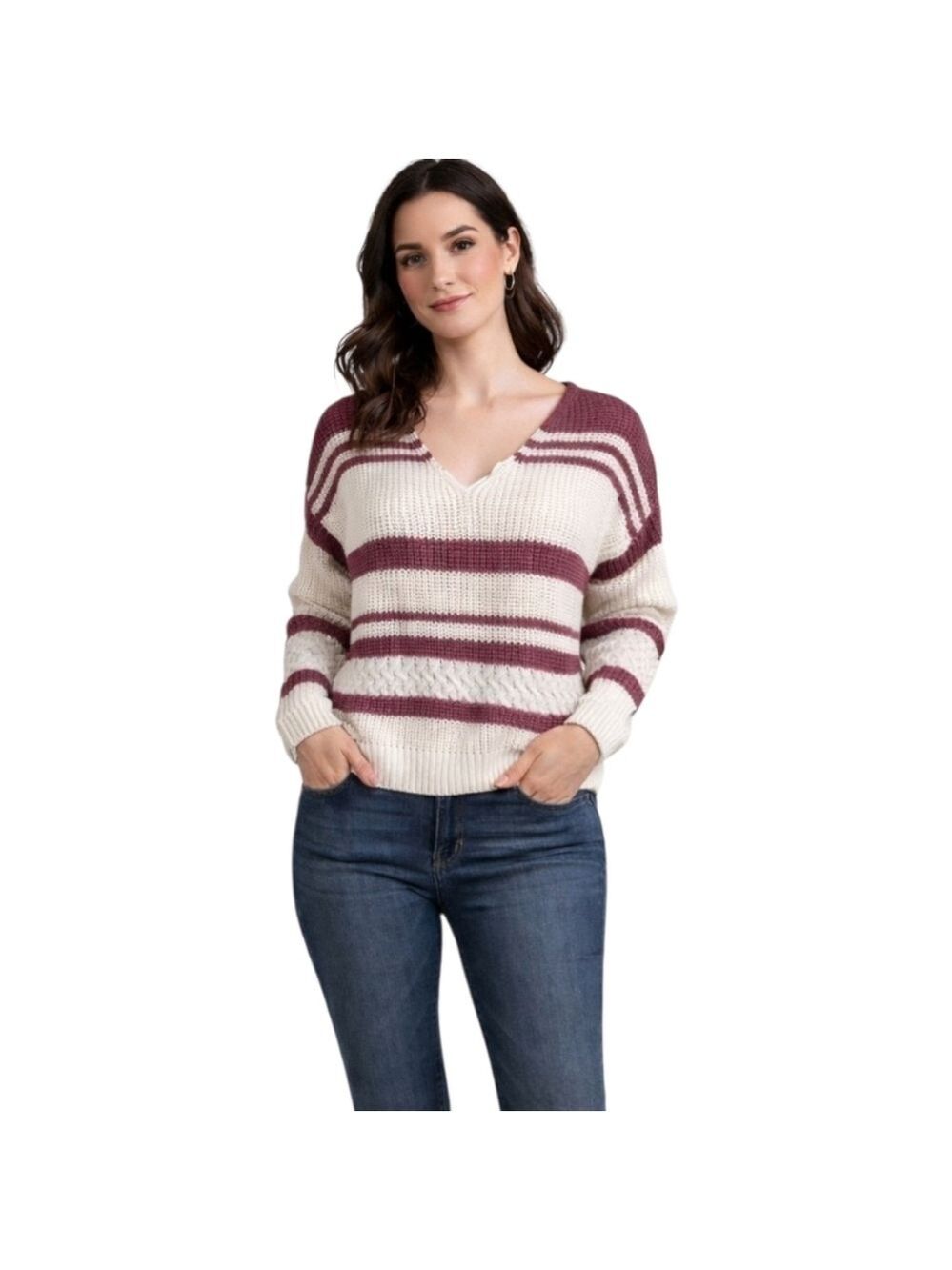 Rosie Harlow Lace-Up Back Striped Sweater Size Large